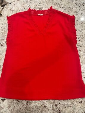 Jodifl Red Ruffled Women's Top Blouse Summer Spring Lightweight Patriotic Medium